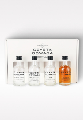 Czysta Odwaga set degustacyjny: wódka ziemniaczana, orkiszowa, whiskey, gin 4 x 50 ml