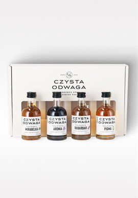 Czysta Odwaga set degustacyjny nalewek o smaku aronii, pigwy, mirabelki, rabarbaru 4 x 50 ml